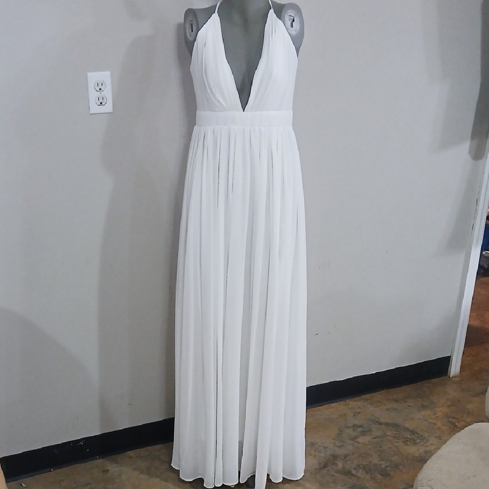 Pink Lily White Backless Maxi Dress